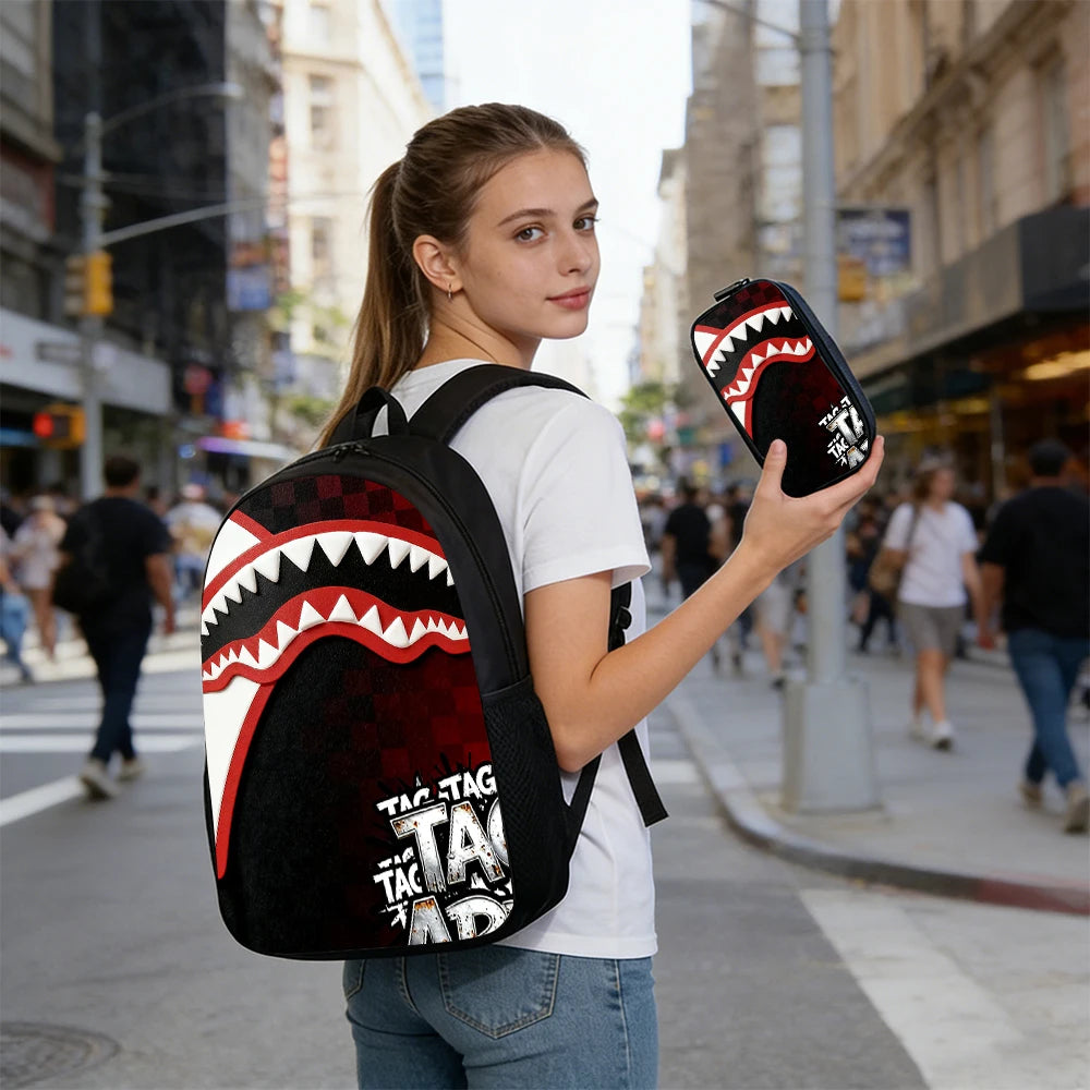 Trendy Shark Graphic Backpack Set | Ideal for School & Adventures