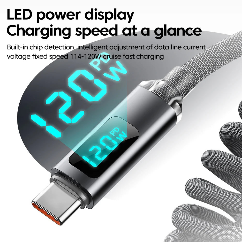 120W Fast Charging Retractable Cable | USB A to Type C Charger
