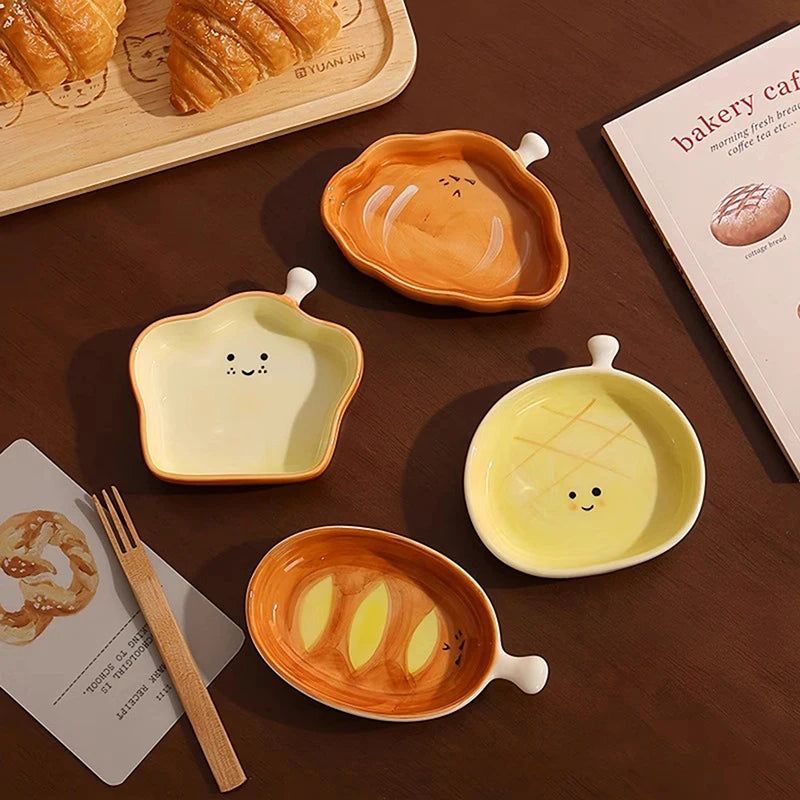 Cute Croissant Pattern Ceramic Plate | Creative Dipping Dish