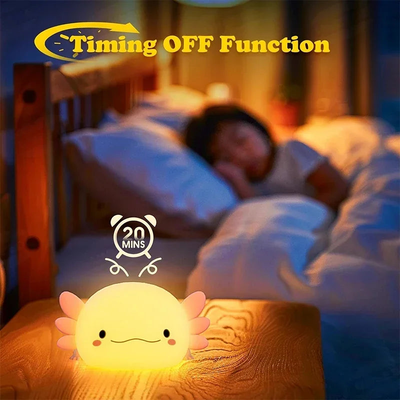 Cute Axolotl Silicone Night Light | Touch Control Nursery Lamp