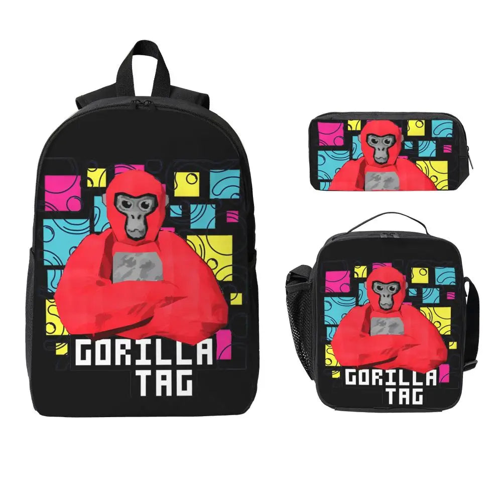 Stylish Black and White Gorilla Backpack Set for Teens | Versatile Bags