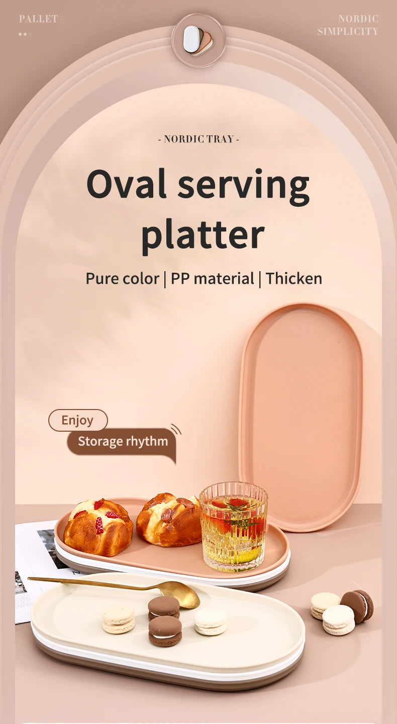 Stackable Plastic Oval Dessert Plates | Large Capacity Food Tray