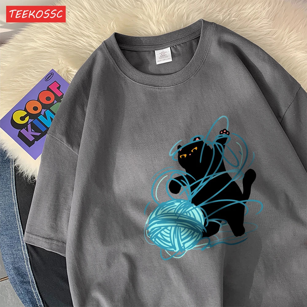 Cute Cartoon Cat Oversized Women's T-Shirt | Summer Casual Style