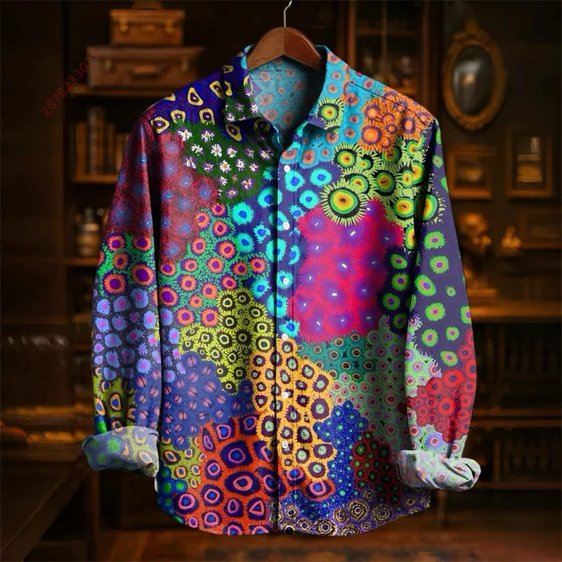 Colorful Fish Print Long-Sleeve Shirt | Trendy Casual Fashion Top