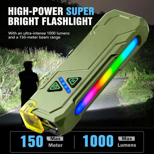 1000 Lumens RGB LED Flashlight | Rechargeable Magnetic Pocket Light