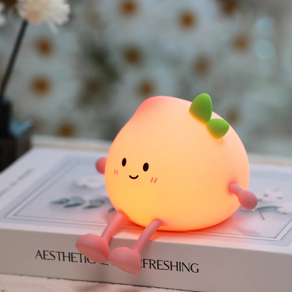 Adorable Peach-Shaped LED Night Light | Rechargeable Nursery Decor