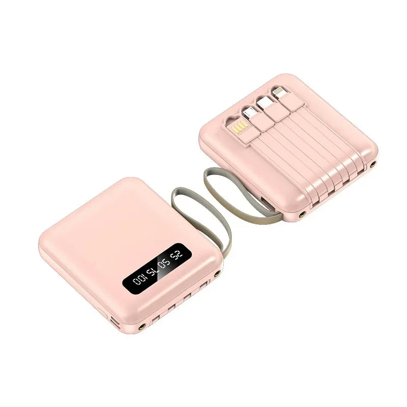 High-Capacity Mini Power Bank with LED Display & Built-in Cable