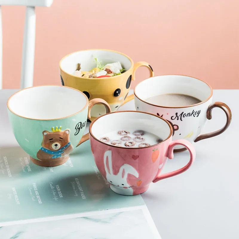 Cute Cartoon Dinosaur & Cat Ceramic Mugs | Fun Breakfast Cups