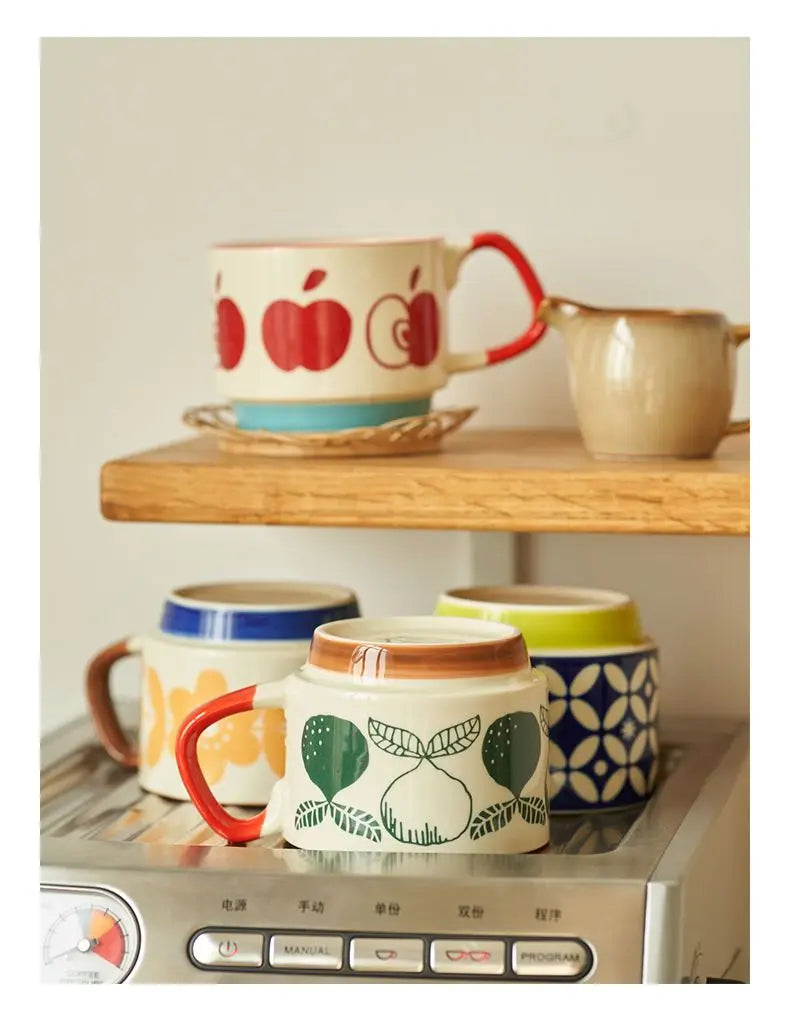 300ml Japanese Flower Ceramic Mug Set | Retro Drinkware for All Occasions
