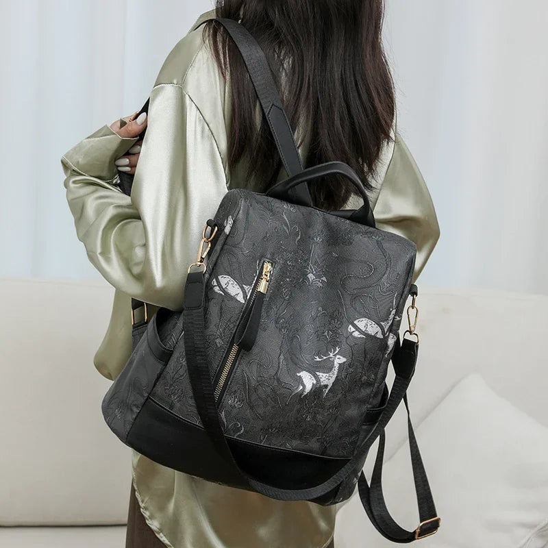 Stylish Color Blocking PU Leather Backpack | Anti-Theft Travel Bag