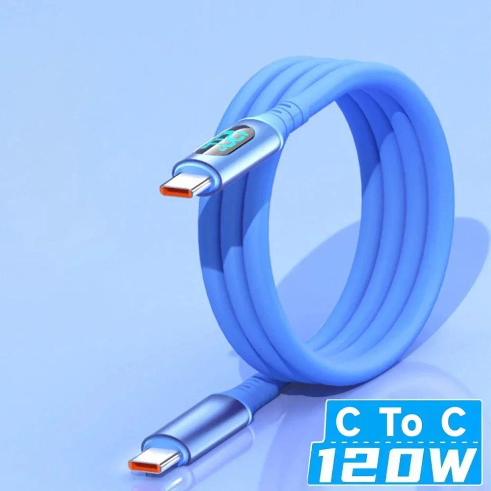 120W Fast Charging USB C Cable with Digital Display | Quick Charge Cord