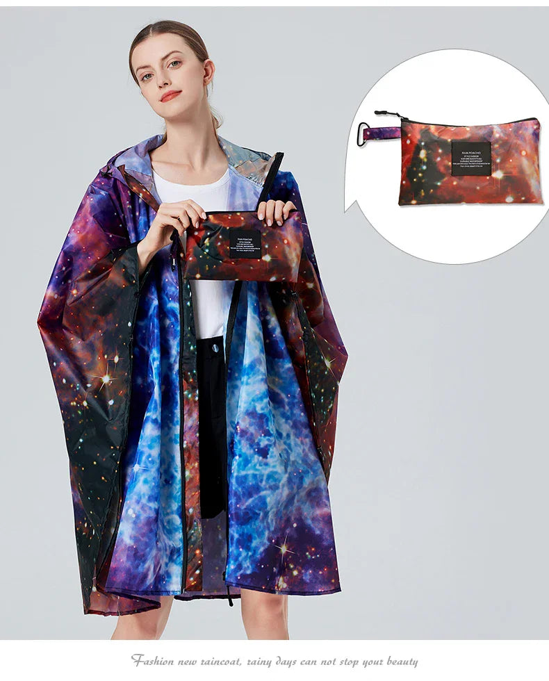 Big Size Women Gradient Color Raincoat | Lightweight Waterproof Cloak