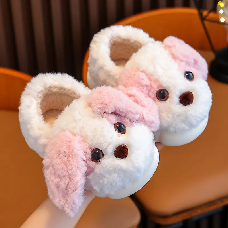 Cute Puppy Plush Slippers for Kids | Non-Slip Cozy Footwear