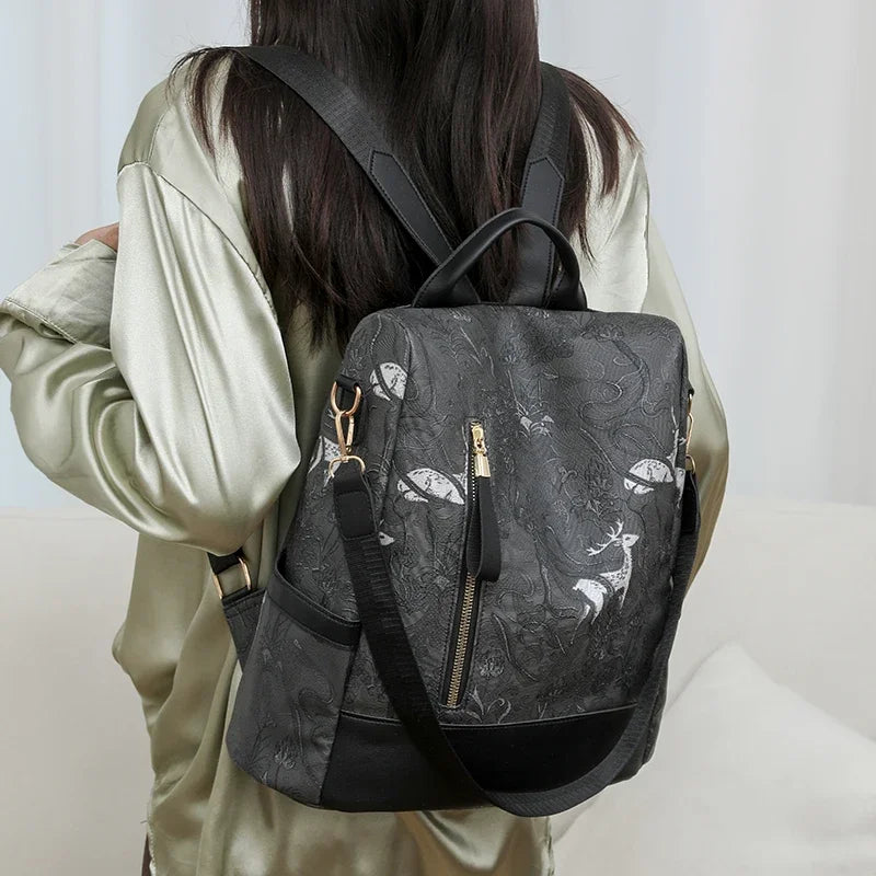 Stylish Color Blocking PU Leather Backpack | Anti-Theft Travel Bag