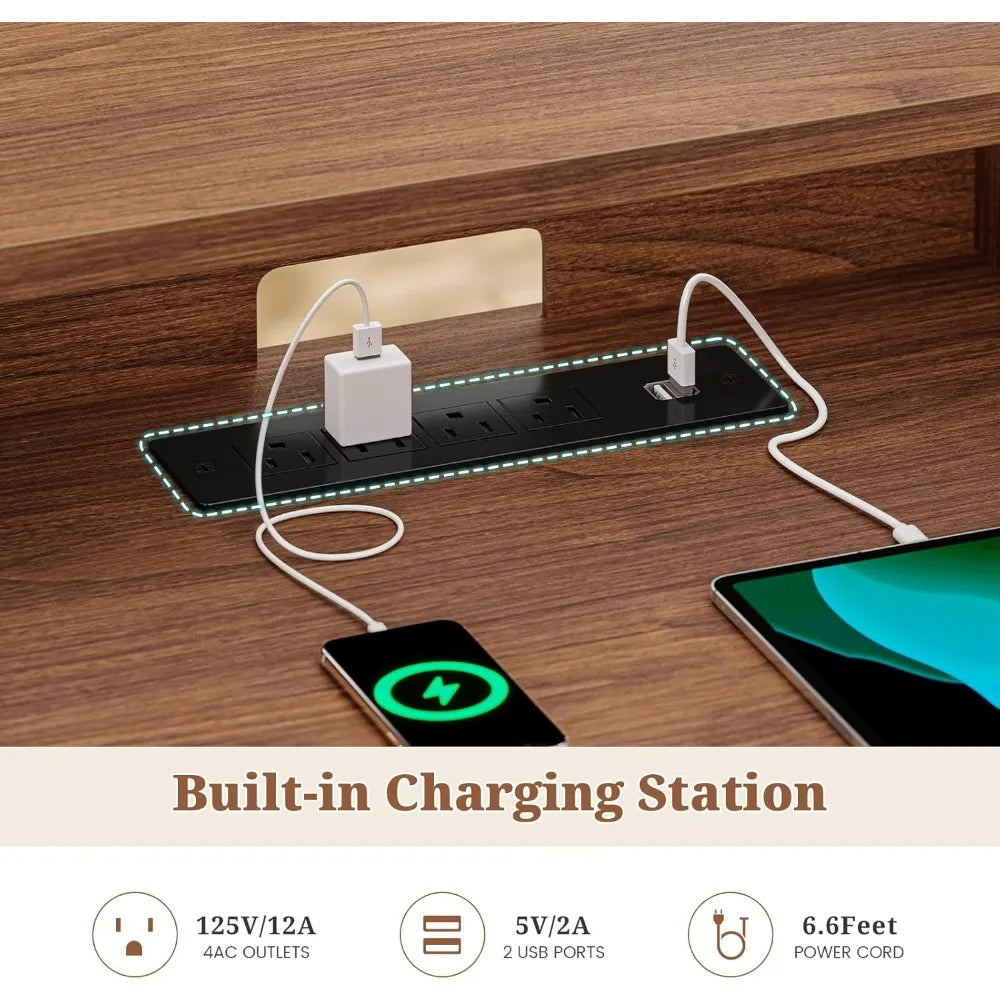 Stylish 60'' Farmhouse Executive Desk with Outlet & LED Light