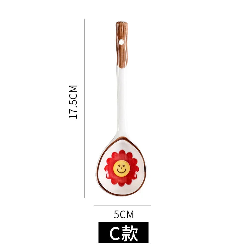 Cuchara de cerámica linda para sopa | Accesorio de cocina estilo japonés Kawaii