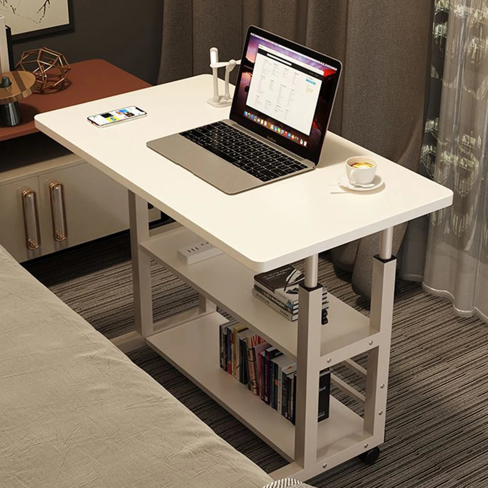 Height Adjustable Movable Office Desk with Storage Shelf