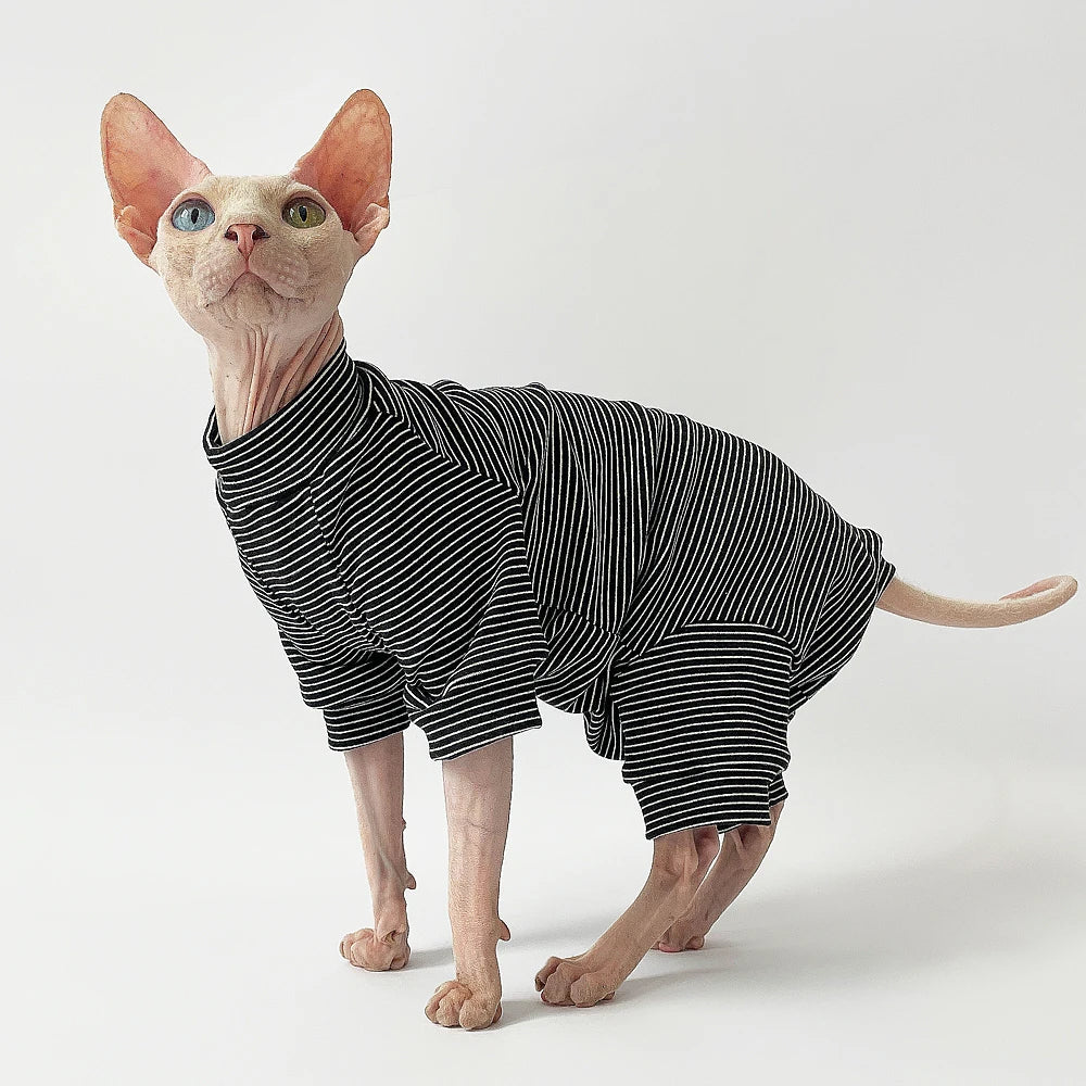 Ropa de Algodón Cómoda para Gatos sin Pelo | Atuendos Rayados con Estilo