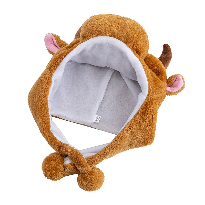 Unisex Funny 3D Bulls Head Plush Winter Beanie | Cozy Cartoon Hat