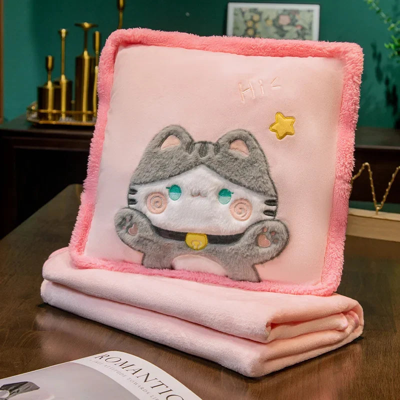 2-in-1 Plush Pillow Flange Plush Blanket Cartoon Warm Hand Doll Office Nap Leg Cover Soft Comfortable Storage Design Cushion