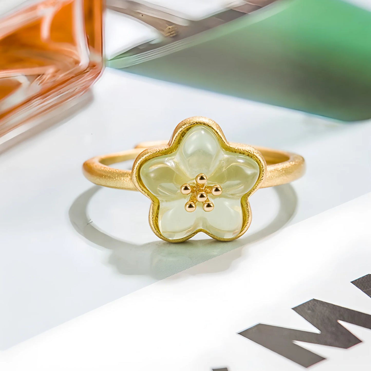 Adjustable Geometric Jade Ring for Women | Vintage Jewelry Gift