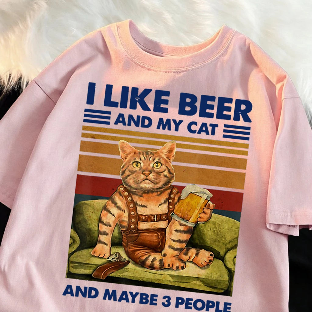 Men's Summer Cat and Beer Graphic T-Shirt | Soft Cotton Tee