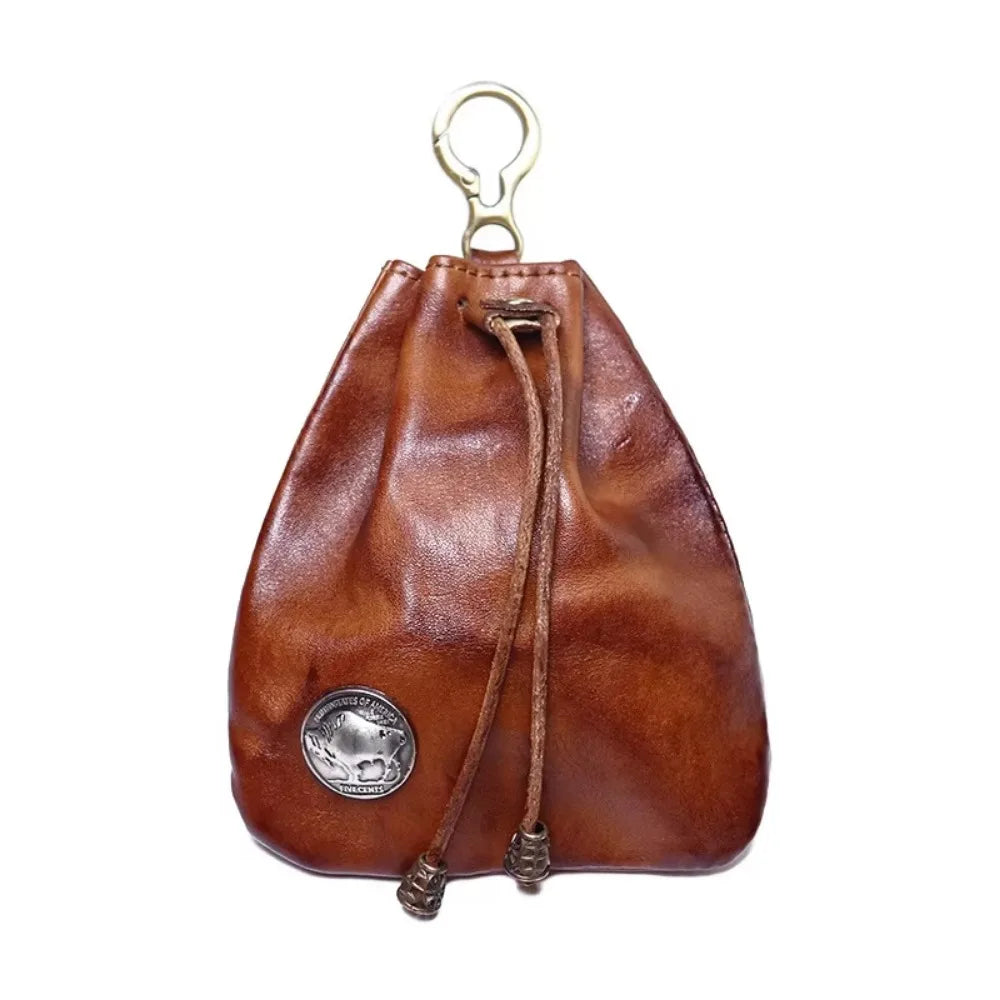 Compact Vintage Drawstring Key Wallet Mini Retro Pouch Change Purse Keychain Medieval Jewelry Storage Bag Housekeeper Use