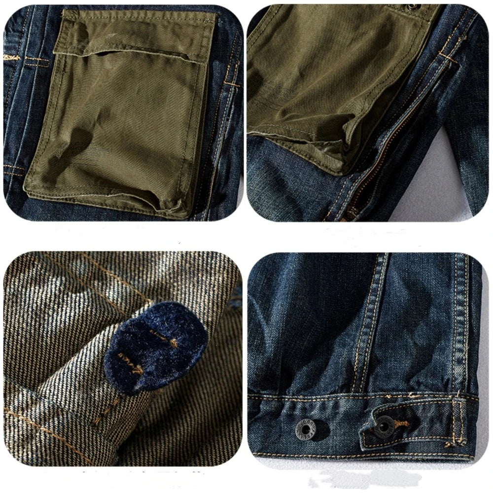 Men's Retro Patchwork Denim Jacket | Casual Heavyweight Outerwear