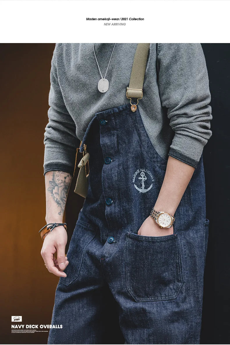 Men's Vintage Deck Strap Pants | Stylish Denim Straight Leg Jeans