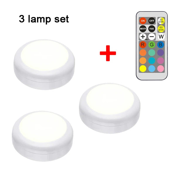 Multicolor LED Cabinet Light with Remote Control | Dimmable Puck Lamp