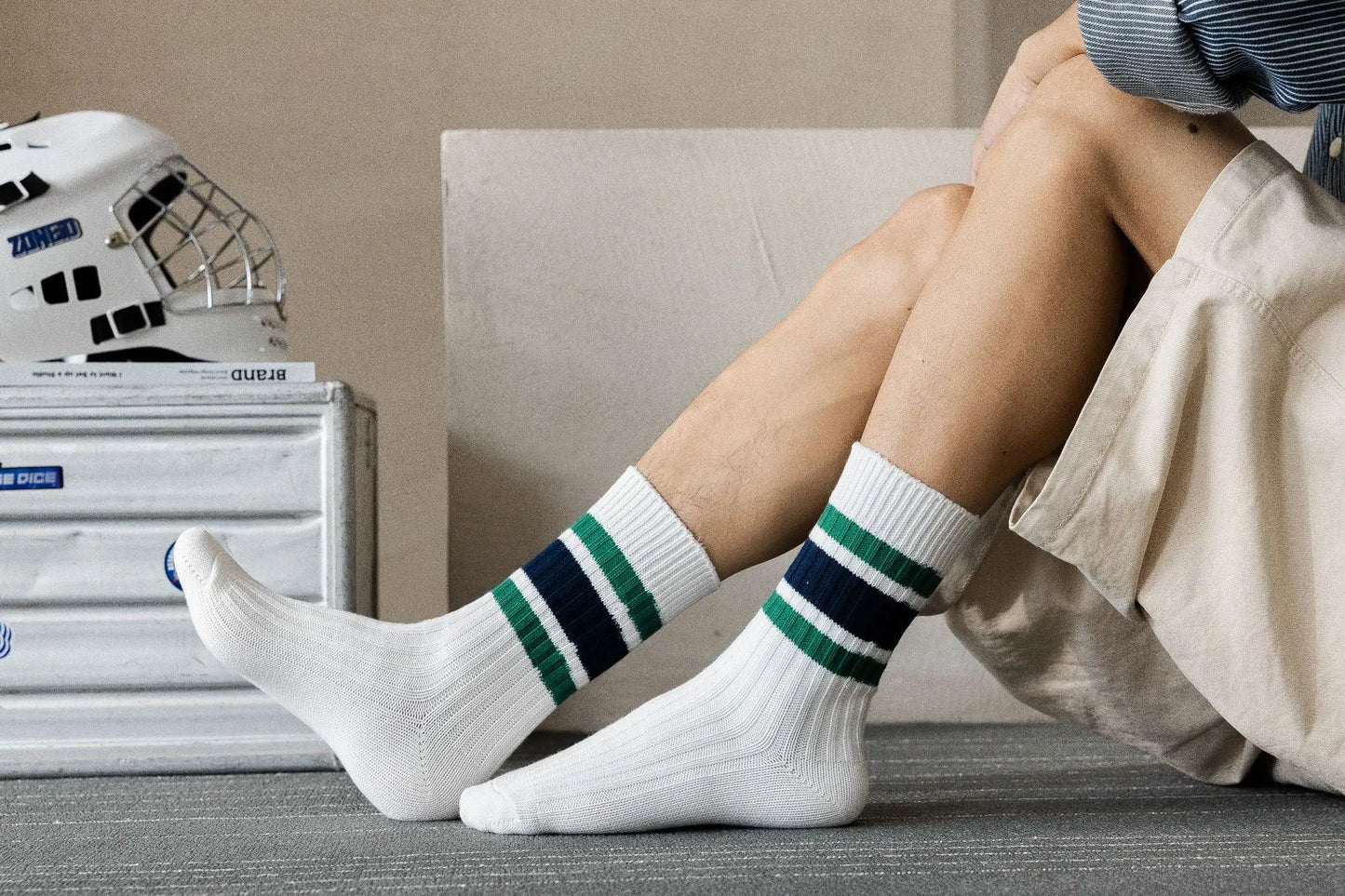 Men's Japanese Style Striped Crew Socks | Cozy Cotton Comfort