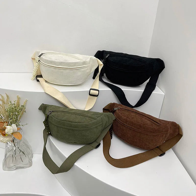 Casual Corduroy Belt Bags for Women | Stylish Fanny Pack