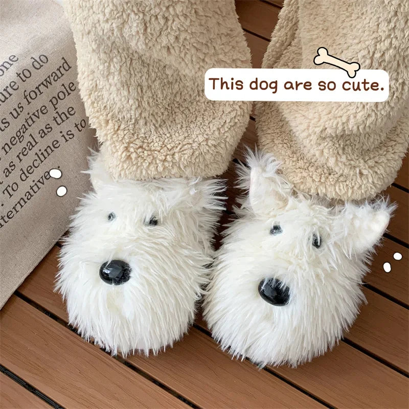 Cute Dog Plush Slippers | Warm Corduroy Indoor Shoes for Couples