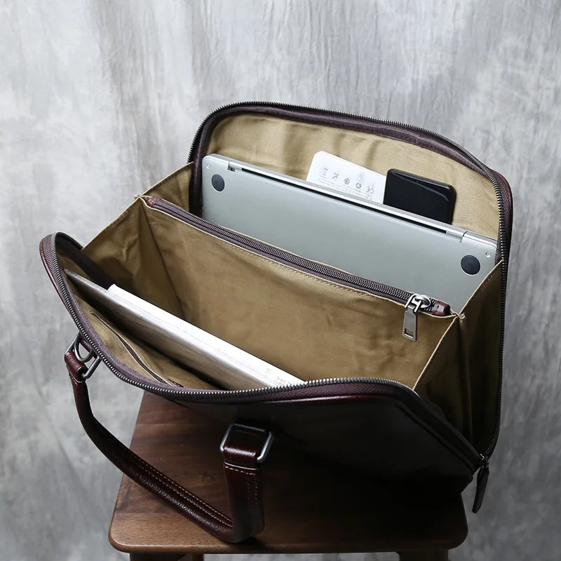 Men's Casual Leather Briefcase | Stylish Business Handbag