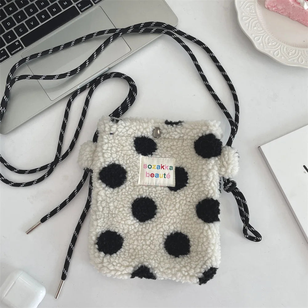 Cute Plush Dot Crossbody Bags for Women | Portable Shoulder Bag