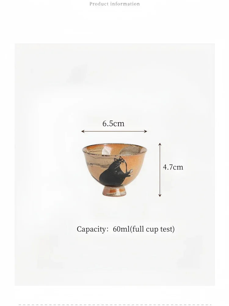 Cute Black Cat Teacup | Elegant Ceramic Tea and Sake Cups Set