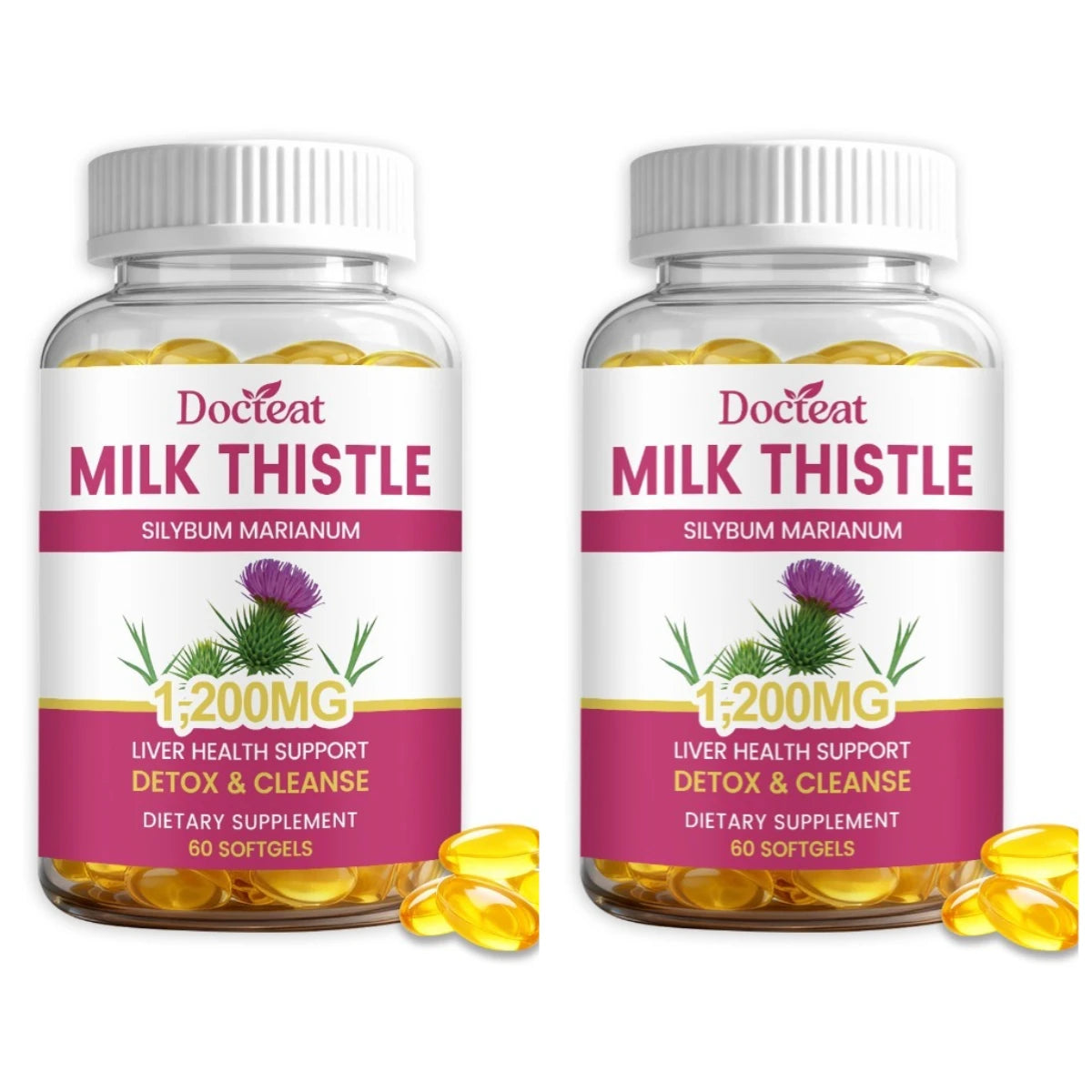 Docteat Milk Thistle Dandelion Softgels 1200mg 60 CT Supports Daily Wellness Natural Liver Metabolic Support Non-GMO