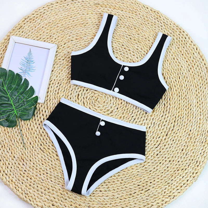 High Waist Women's Swimwear | Luxury Ribbed Two-Piece Bikini Set