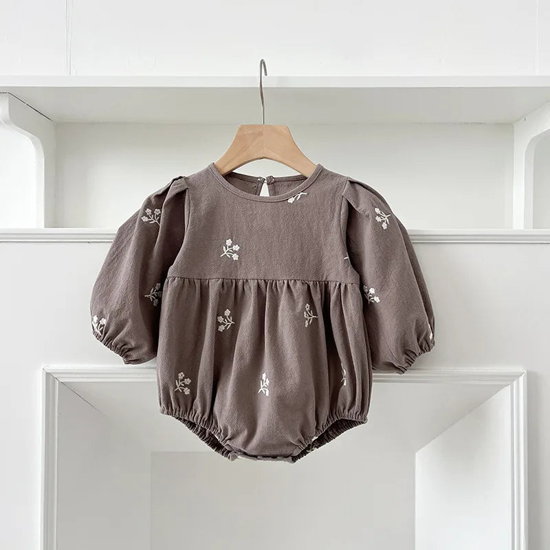Baby Girls Embroidered Bow Romper | Cozy Autumn Jumpsuit