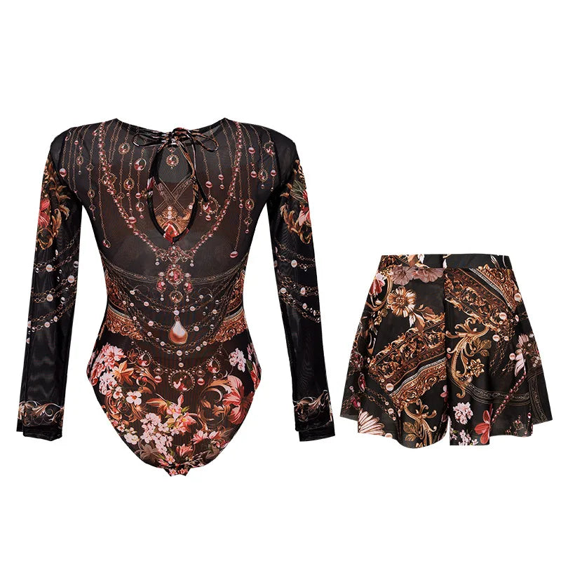 Women's Long Sleeved Sun Protection One Piece Swimsuit