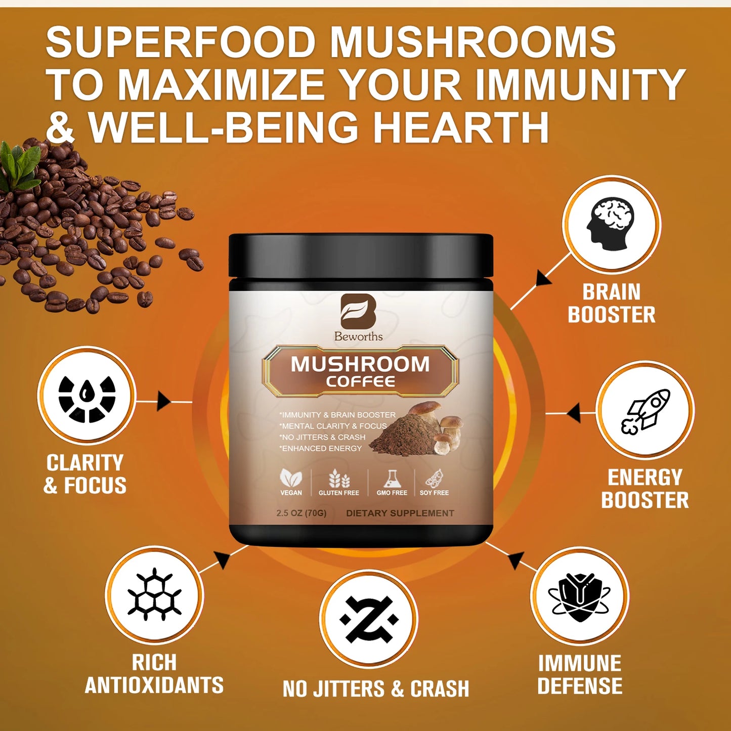 Organic Lion's Mane Mushroom Coffee | Energy & Focus Booster