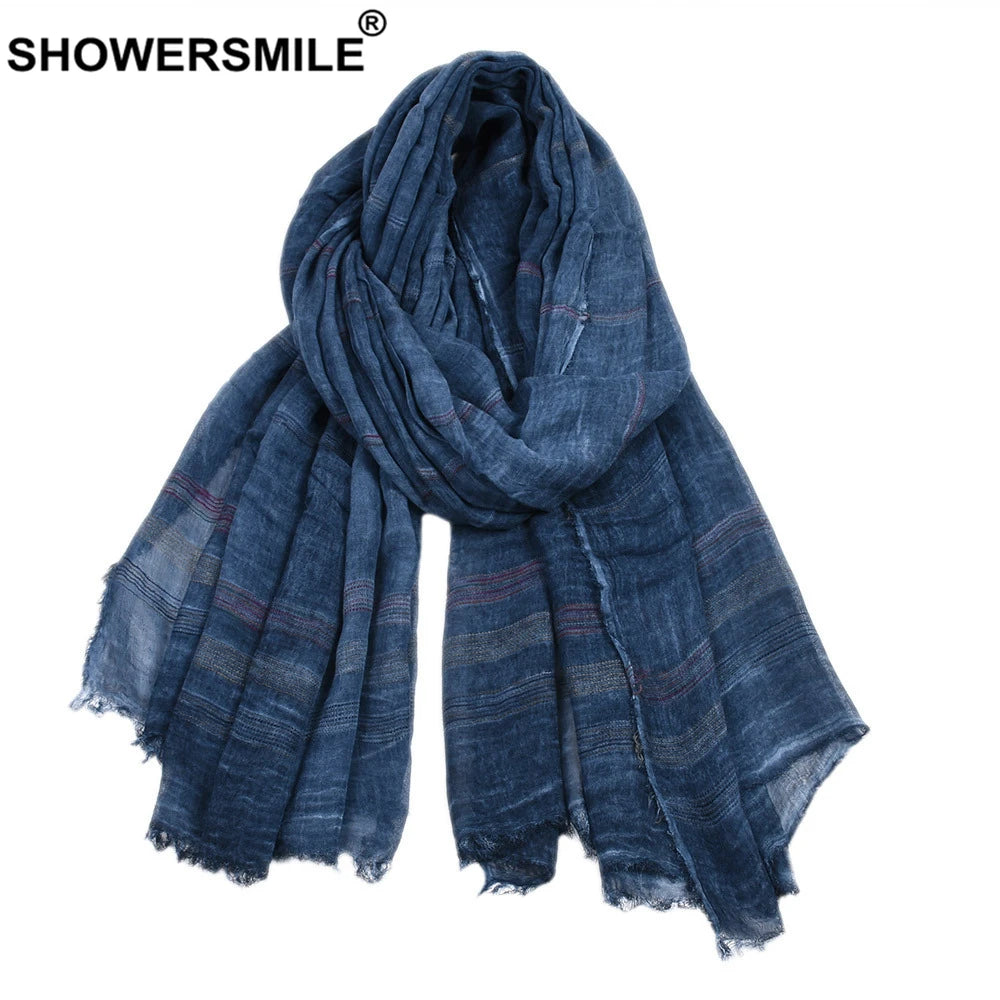 Men's Green Cotton Linen Scarf | Warm Autumn Winter Accessory