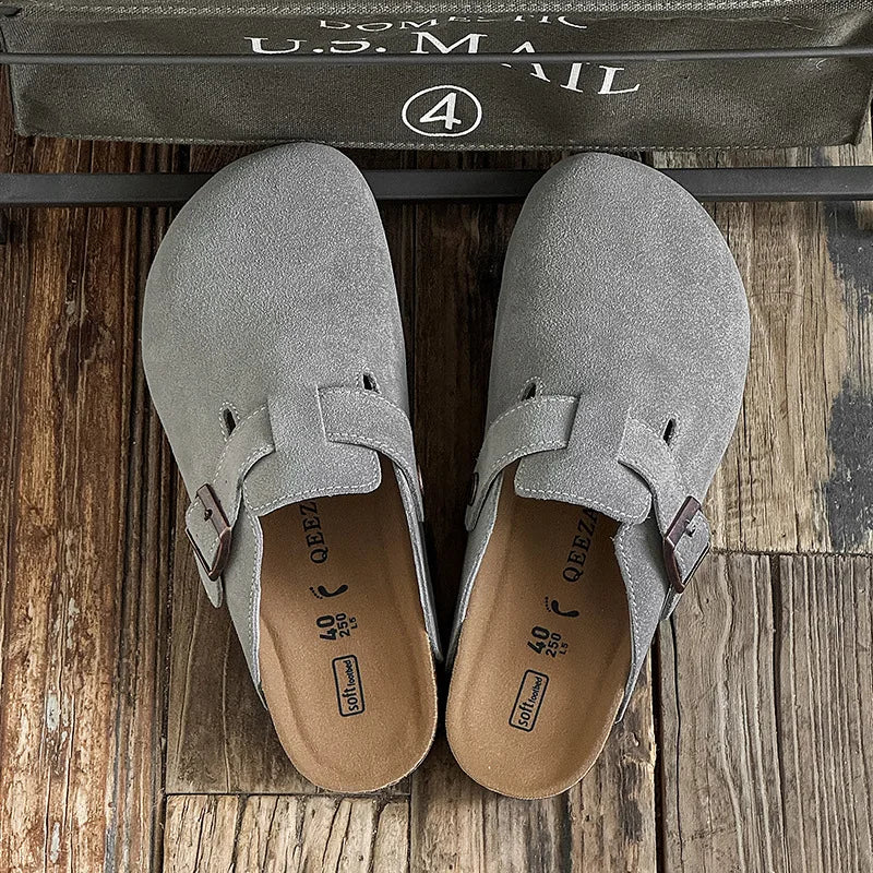 Cow Suede Cork Mules Slippers for All Seasons | Comfortable Clogs