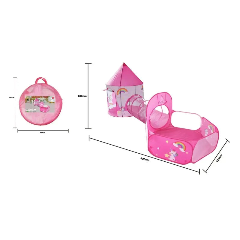 3 in 1 Kids Tent House with Tunnel & Ball Pool | Portable Play Toy
