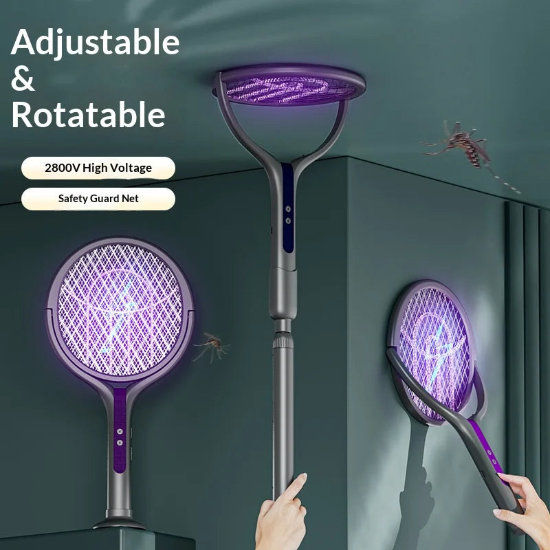 Rotating Head Bug Zapper Racket | Rechargeable Electric Fly Swatter
