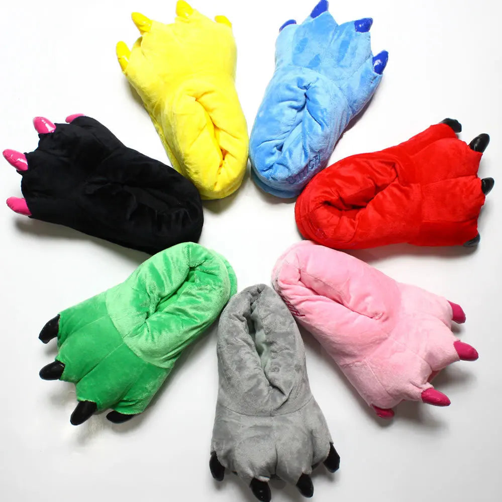 Animal Paw Plush Slippers | Cozy Dinosaur & Monster Indoor Shoes