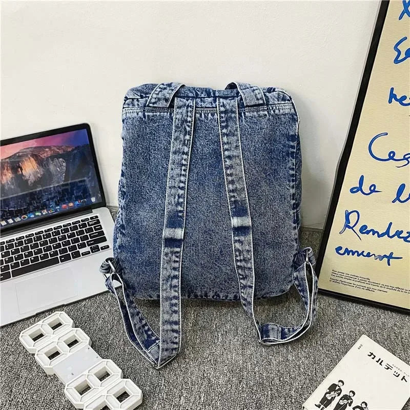 Casual Denim Backpack | Large Capacity Laptop Bag for School & Travel