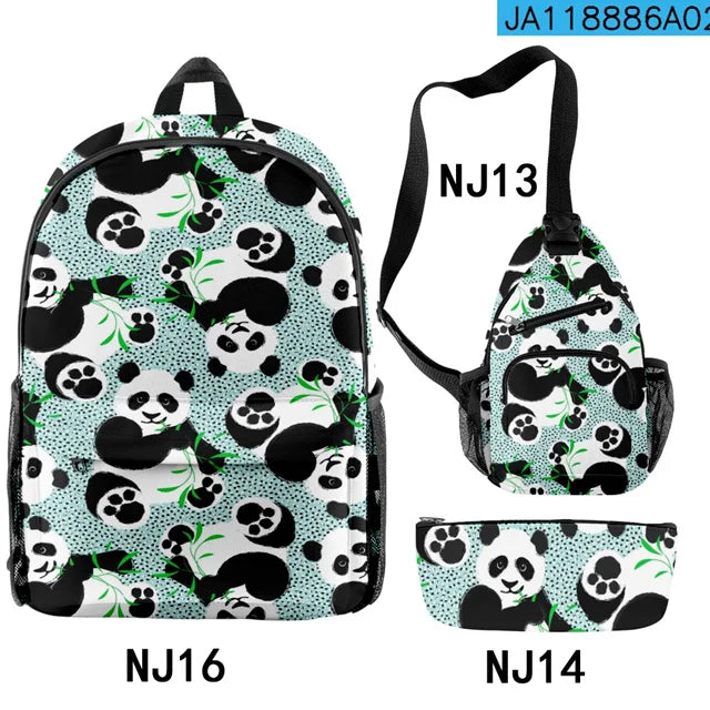 3-Piece Cartoon Panda School Backpack Set for Students