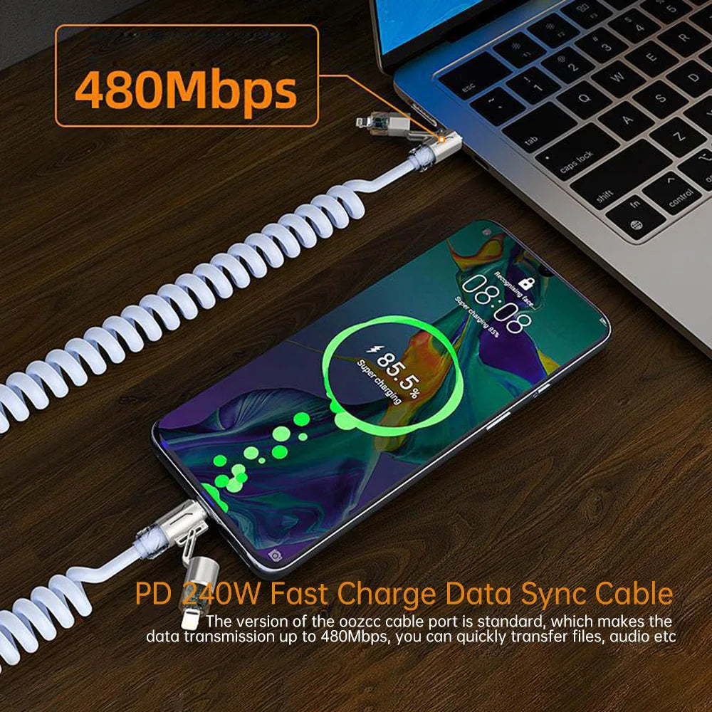 4-IN-1 RGB USB Type C Fast Charger & Data Cable - 1.8M
