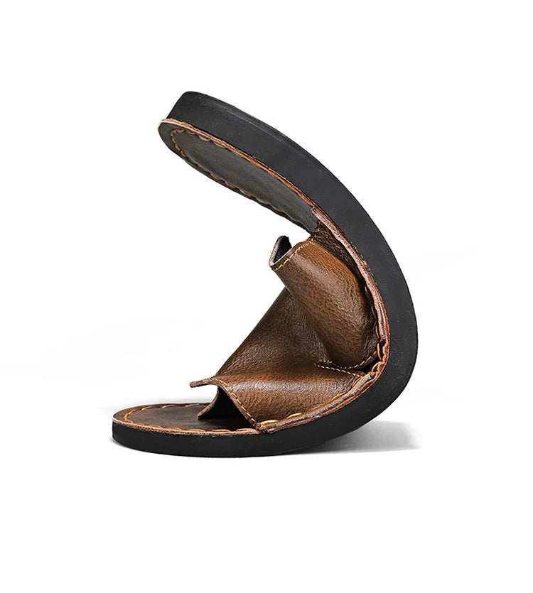 Men's Luxury Leather Slippers | Non-Slip Casual Wear for Summer
